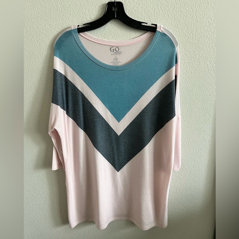 Go Couture Vintage Edition 3/4 Sleeve Colorblock Oversized Sweater- Size S
